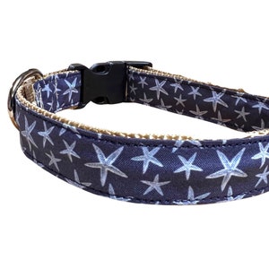 Navy Starfish Beach Dog Collar, Harness or Leash with Personalized Engraved Buckle Option image 3