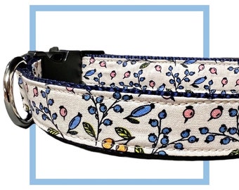 Summer Berries Dog Collar, Harness or Leash with Personalized Metal Buckle Upgrade