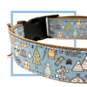 Camping Dog Collar, Harness or Leash with Personalized, Engraved Buckle Option