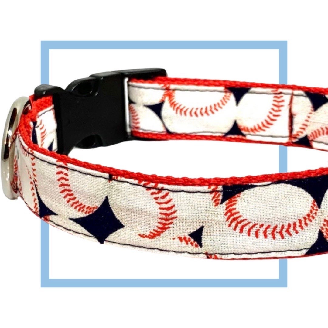 Leather baseball dog collar deals