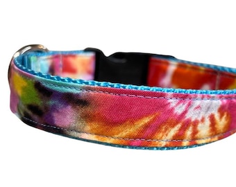 Tie Dye Dog Collar, Harness or Leash with Personalized Metal Buckle Option