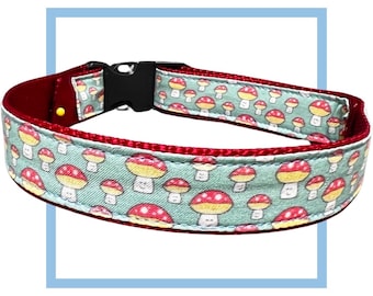 Mushroom Dog Collar, Harness or Leash with Personalized Metal Buckle Option