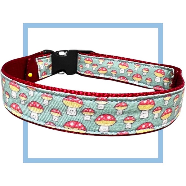 Mushroom Dog Collar, Harness or Leash with Personalized Metal Buckle Option