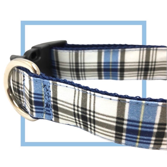 Blue tartan dog collar and sale lead