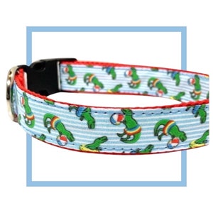 Pool Dinosaur Dog Collar, Harness or Leash with Personalized Engraved Buckle Option