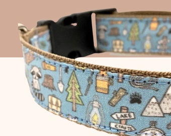 Camping Dog Collar, Harness or Leash with Personalized, Engraved Buckle Option