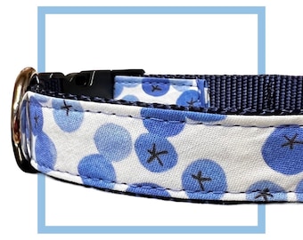 Blueberry Dog Collar, Harness or Leash with Personalized Metal Buckle Upgrade