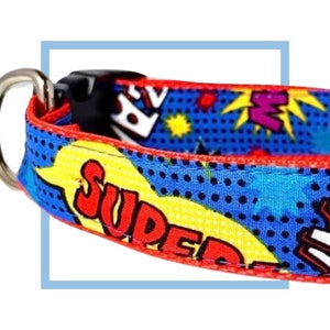 Super Hero Comics Dog Collar, Harness or Leash with Personalized Engraved Buckle Option