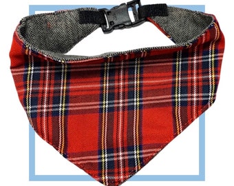 Scottish Tartan Plaid & Herringbone Reversible Dog Bandana