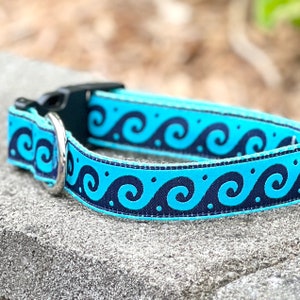 Beach Waves Dog Collar, Harness or Leash with Personalized Engraved Buckle Upgrade Option image 3