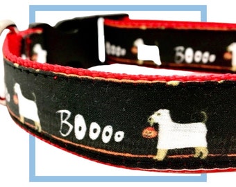 Halloween Ghost Dog Collar, Leash or Harness with Personalized, Engraved Buckle Option