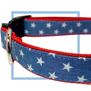 Denim Stars Patriotic Dog Collar with Personalized Metal Buckle Upgrade