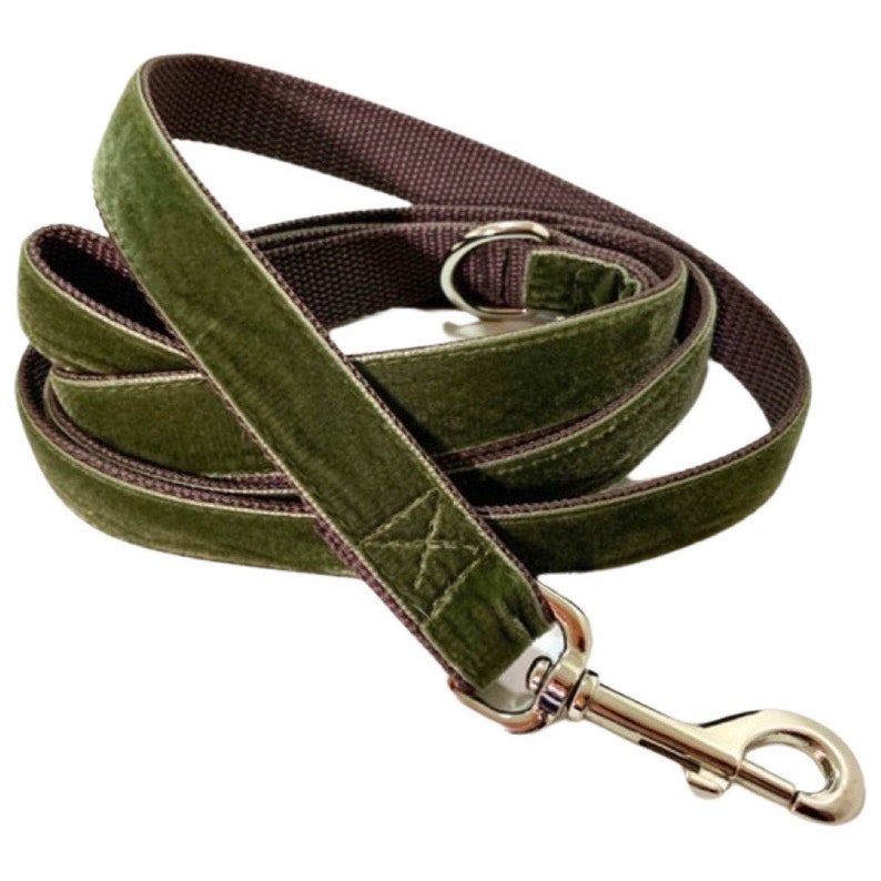 Moss Green Velvet Dog Collar, Leash or Harness with Personalized Buckle Option image 4
