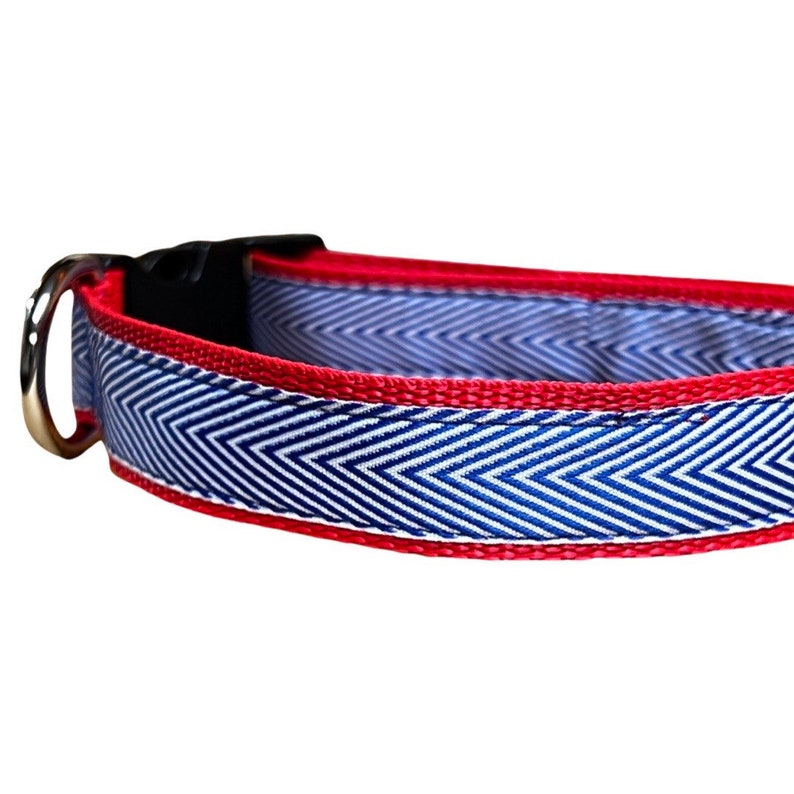Red White & Blue Chevron Dog Collar, Harness or Leash with Personalized Metal Buckle Option image 8