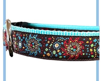 Southwest Sun Dog Collar, Harness or Leash with Personalized Engraved Buckle Upgrade