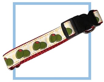 Olive Dog Collar, Harness or Leash with Personalized Engraved Buckle Upgrade Option