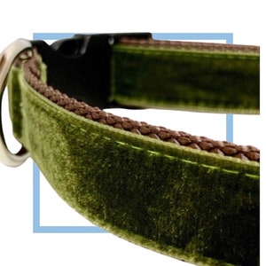 Moss Green Velvet Dog Collar, Leash or Harness with Personalized Buckle Option image 1