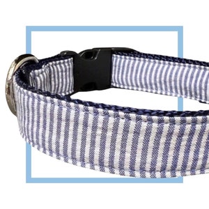 Seersucker Dog Collar, Harness or Leash with Personalized Engraved Buckle Option