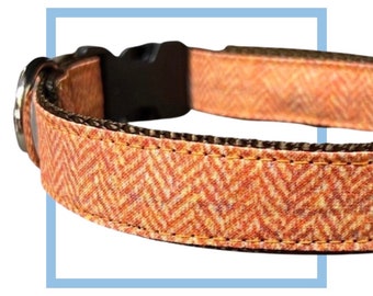 Orange Herringbone Dog Collar, Harness or Leash with Personalized Metal Buckle Option