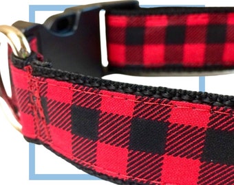 Red Buffalo Plaid Dog Collar, Leash or Harness: Personalized