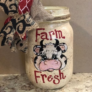 Mason Jar Cow, Summer Cow Mason Jar, Summertime Cow Mason Jar, Farmhouse Mason Jar Cow, Farm Fresh Mason Jar Cow
