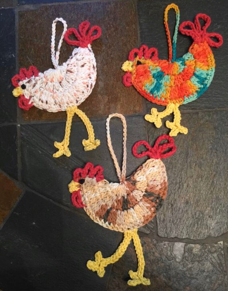 Chicken Decor Rooster Ornaments Crocheted Set of 3 Chickens Etsy
