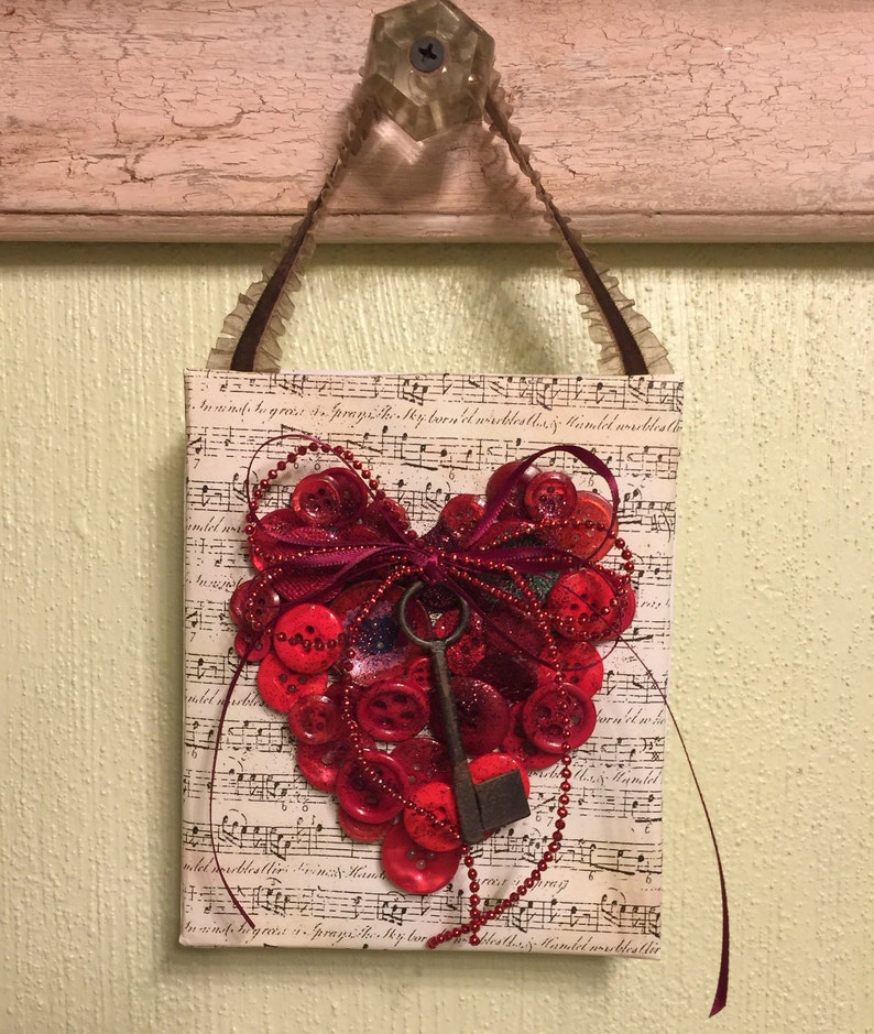 Button Heart Plaque , Valentine Heart Plaque, Buttons and Music Plaque ...