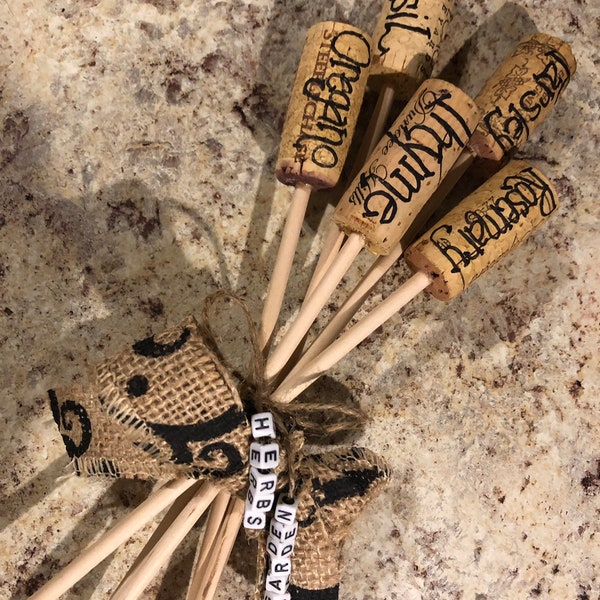 Wine Cork Herb Markers, Garden Herb Markers made from Wine Corks, All season Herb Markers made from Wine Corks