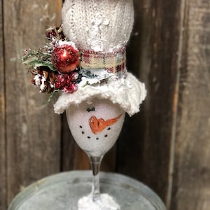 Wine glass Snowman ,Holiday Snowman , Winter Snowman , Glass Snowman, Shelf Sitter, Tier Tray