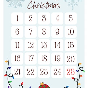 Christmas Countdown PDF, Calendar Countdown, Holiday Countdown
