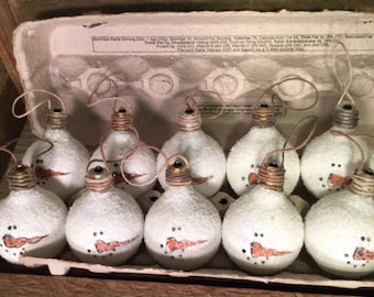 Snowman light bulb ornaments, christmas ornaments,seasonal ornaments,glass light bulb ornaments,repurposed light bulb ornaments