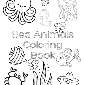 Sea Animals Coloring Book, Summer Fun coloring Book, Children’s digital coloring book 5 pages