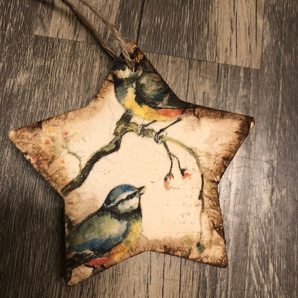 Bird decoupaged ornament, decoupaged ornament, Seasonal ornament, Summer Ornament,Wooden Decoupaged ornament, Bowl filler ornament