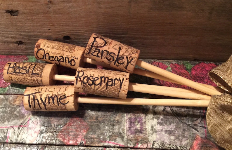 Wine Cork Herb Markers Garden Herb Markers Made From Wine Etsy