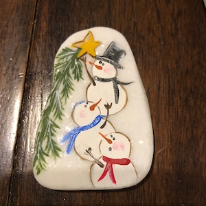 Christmas stone,Painted Rocks, Snowman stone, Holiday stone