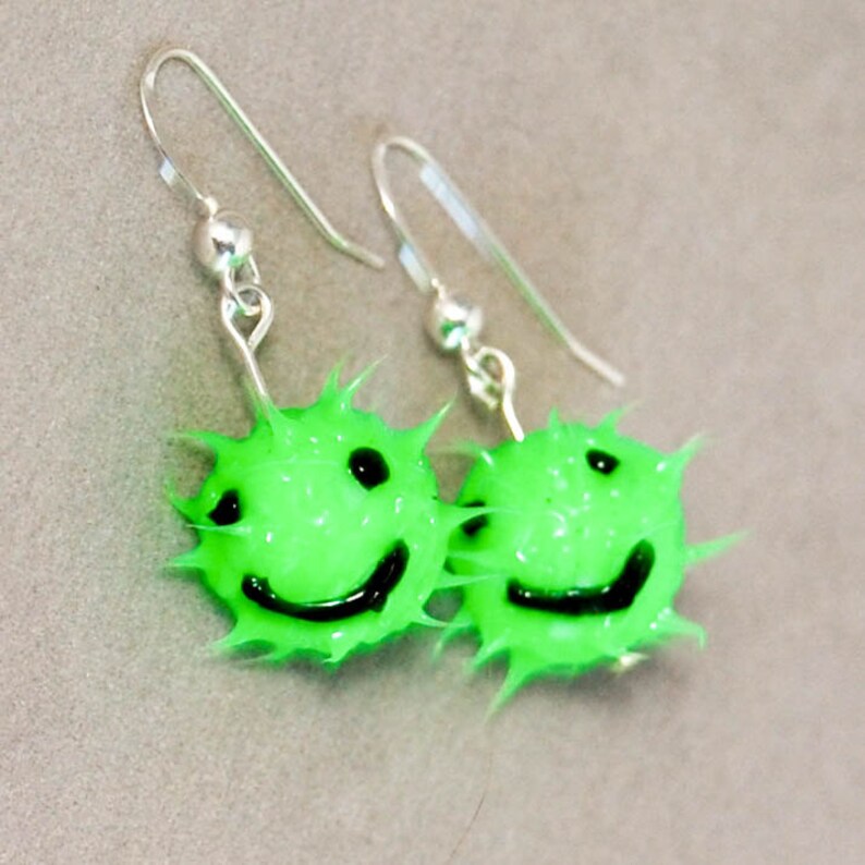 Neon green smiley face earrings spiky rubber earrings spiky Etsy