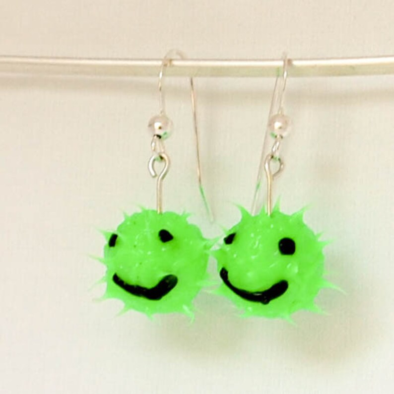 Neon green smiley face earrings spiky rubber earrings spiky Etsy