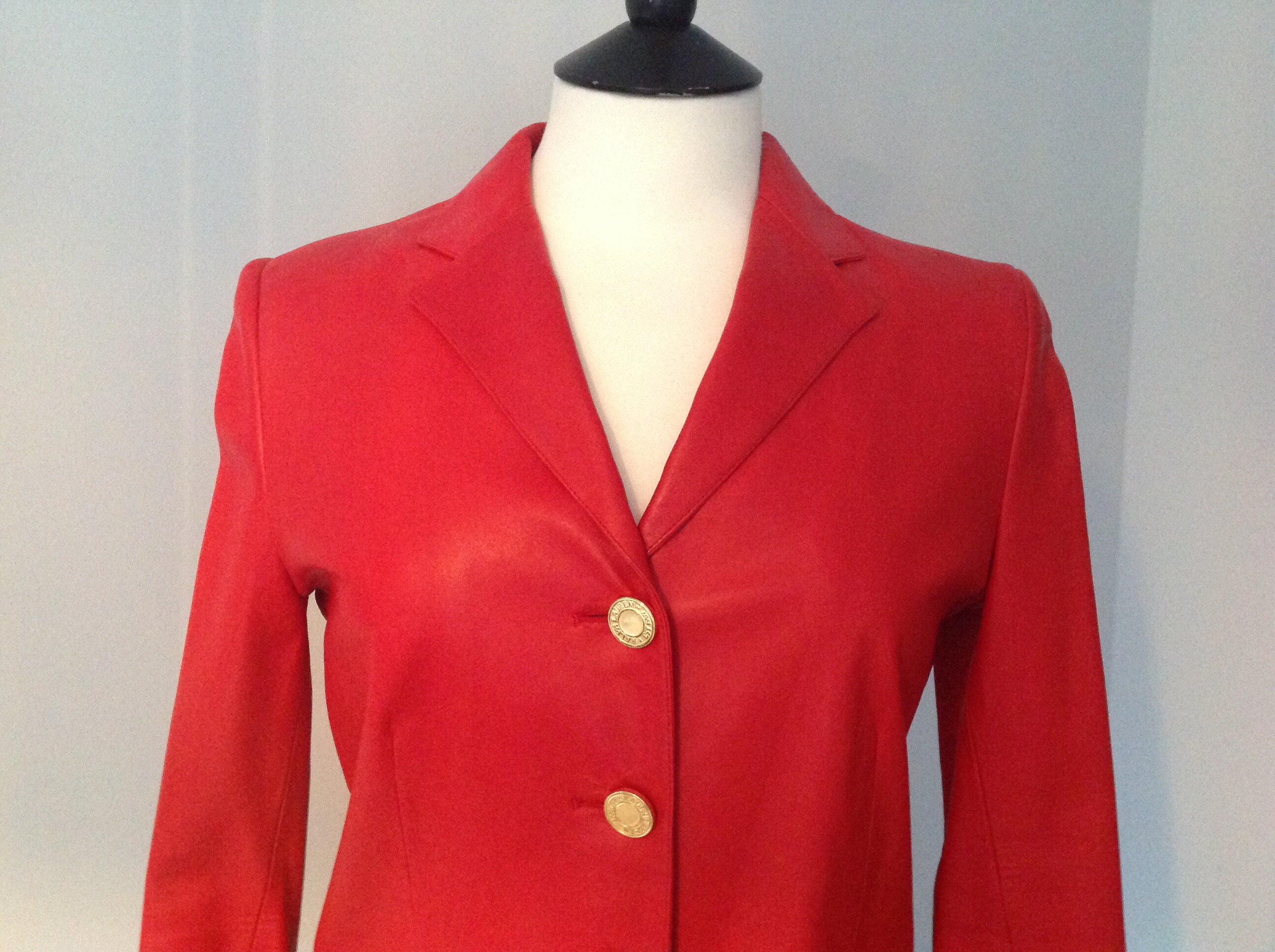 Ladies Red Leather Jacket with Gold Buttons By Ralph Lauren Etsy