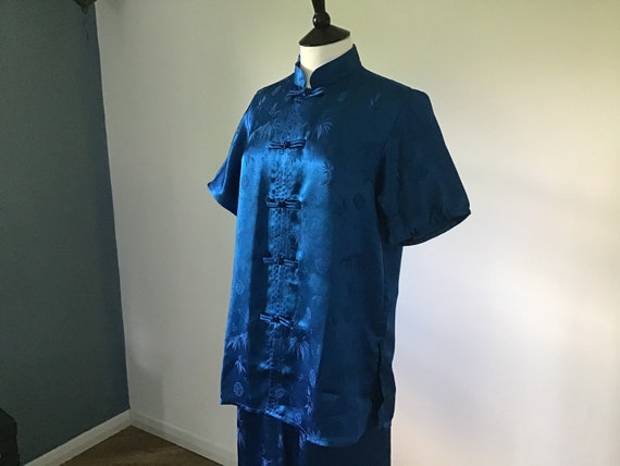 Oriental Blue Silk pyjamas UK M.100% Silk.Beautifu