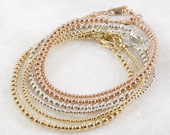 Minimalist 14k Rose Gold Bracelets, Delicate Stacking Layering Jewelry, Handmade Elegant Bracelets