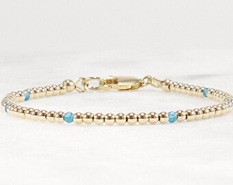 Dainty 14k Gold and Apatite Bracelet, Minimalist Elegant Women's Gold Jewelry, Delicate Layering Bracelets