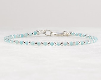 2mm Tiny Amazonite Bracelet – Dainty Sterling Silver Minimal
