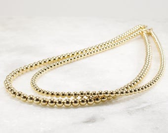 14k Gold Filled Bead Necklace: Luxe Chunky Statement Jewelry 4mm or 5mm