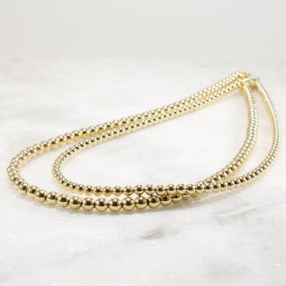 14k Gold Filled Bead Necklace: Luxe Chunky Statement Jewelry 4mm or 5mm