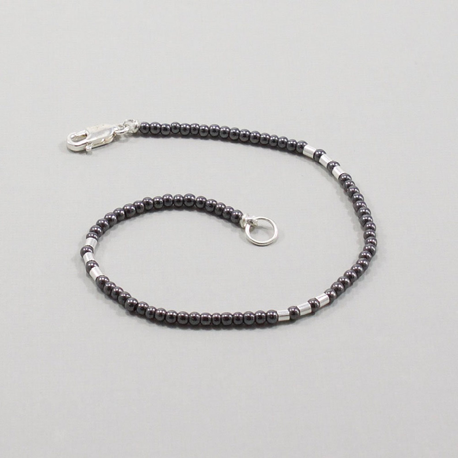 Hematite Bracelet for Women Sterling Silver Ultra Skinny Etsy