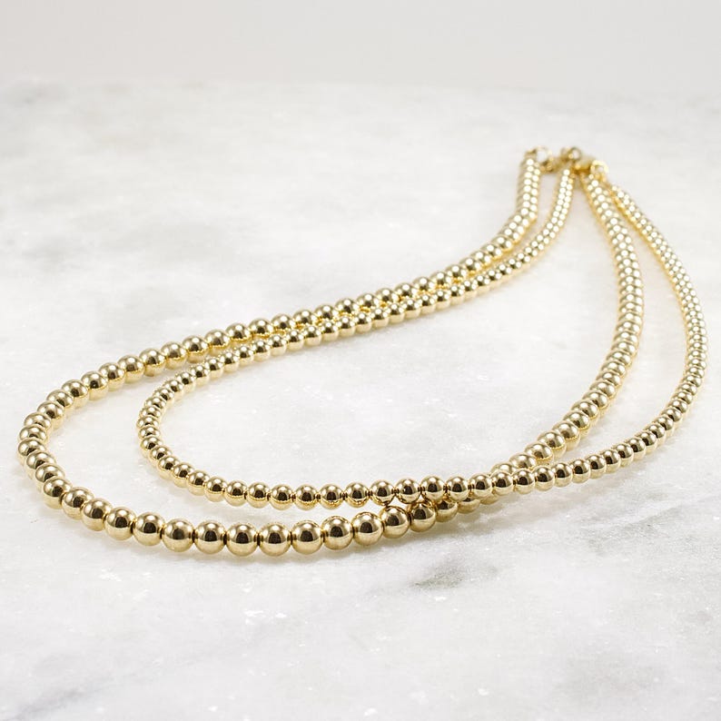 14k Gold Filled Bead Necklace: Luxe Chunky Statement Jewelry 4mm or 5mm image 8