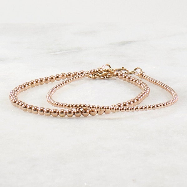 14k Rose Gold Filled Beaded Bracelet, Delicate Stacking