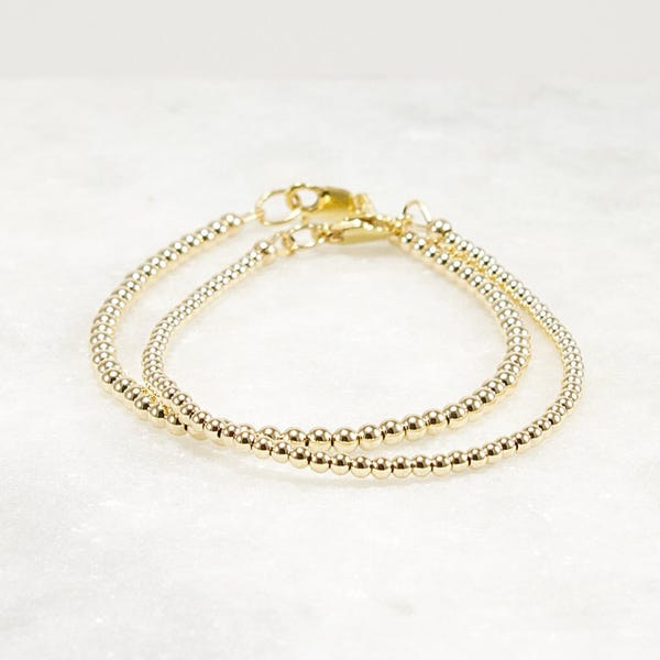 14k Gold Filled Bead Bracelet · 2.5mm or 3mm · Minimal Everyday Layering Bracelet