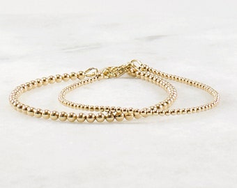 14k Gold Filled Beaded Bracelet, Delicate Stacking