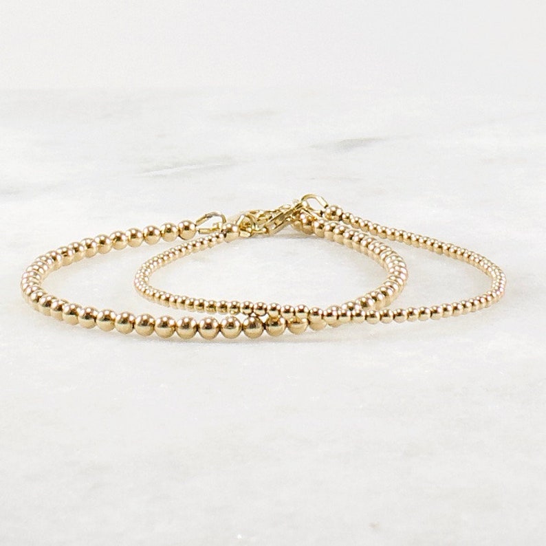 14k Gold Filled Beaded Bracelet, Delicate Stacking 